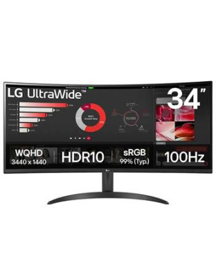 LG 34WR50QK-B QHD UltraWide Curved Monitor, 100Hz, 2xHDMI, DP,Tilt,VESA